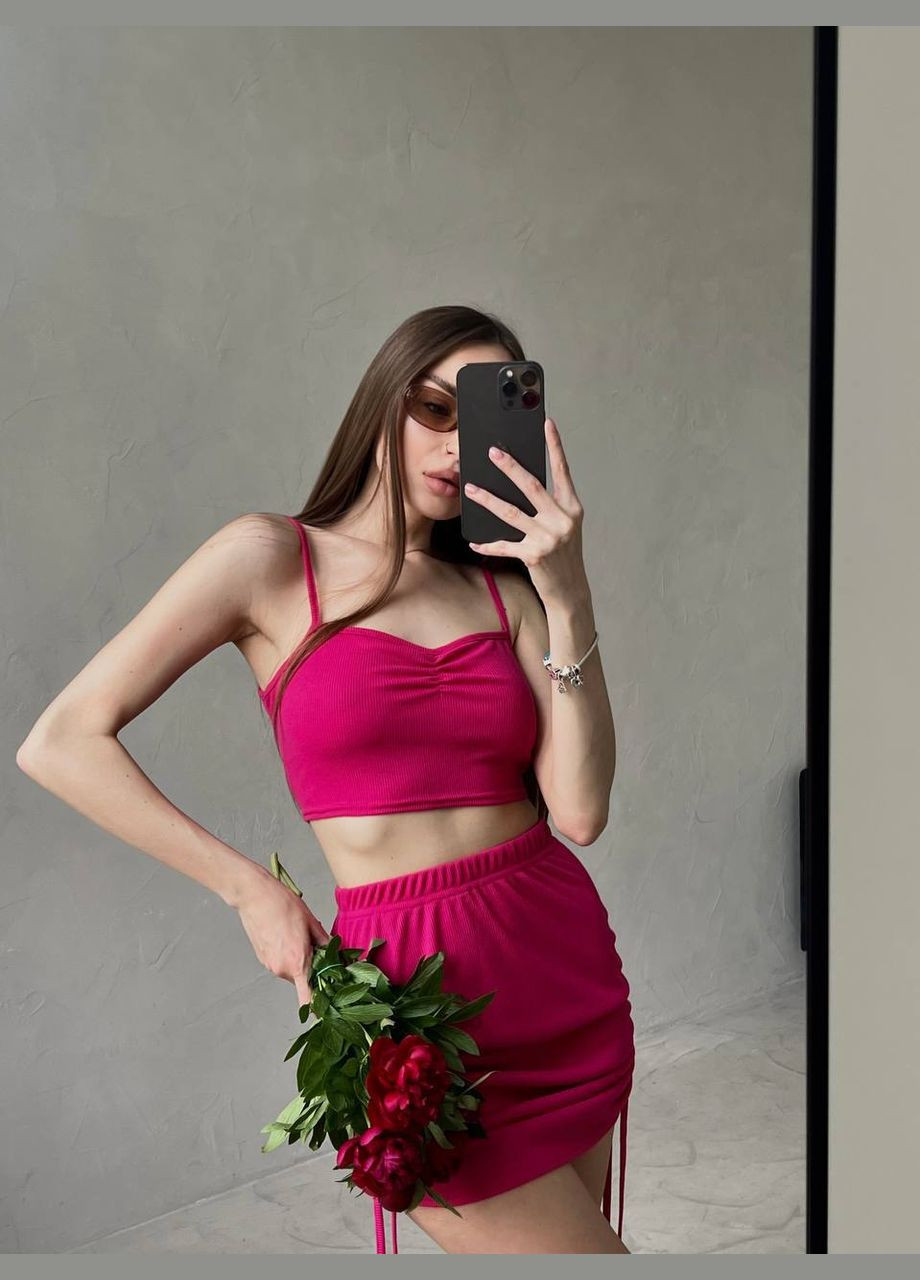 Женский костюм в рубчик топ и юбка с затяжками MonCher (332615283)