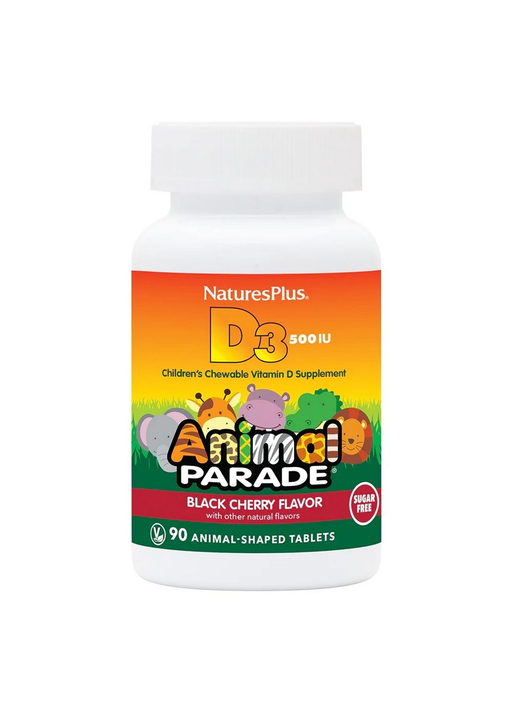 Витамины и минералы Animal Parade Vitamin D3 Sugar-Free, 90 жевательных таблеток Вишня Natures Plus (293478294)