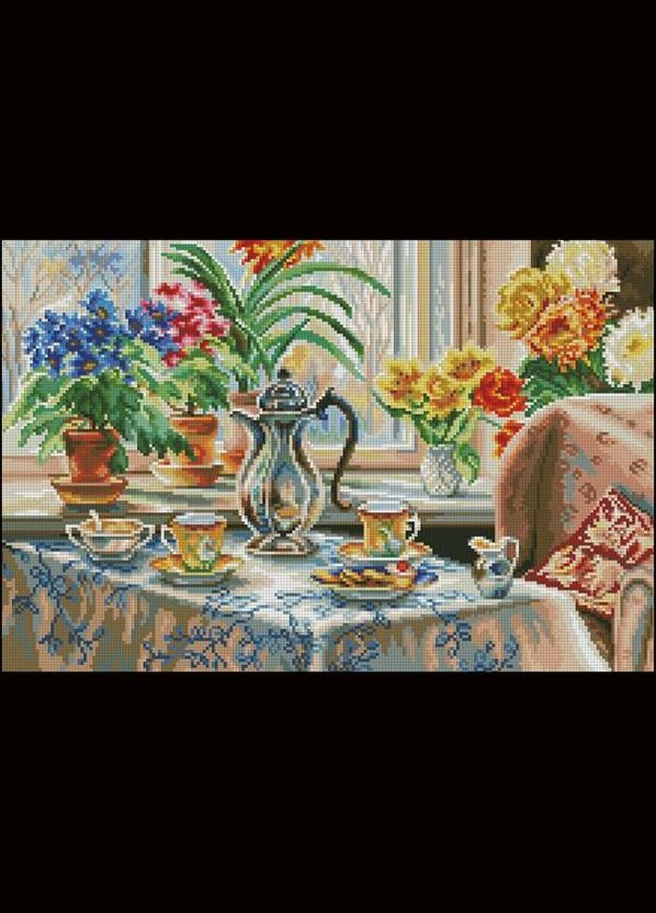Набір для вишивання хрестиком. Розмір: 35*23 см Кавовий столик Лоскуток (315356652)