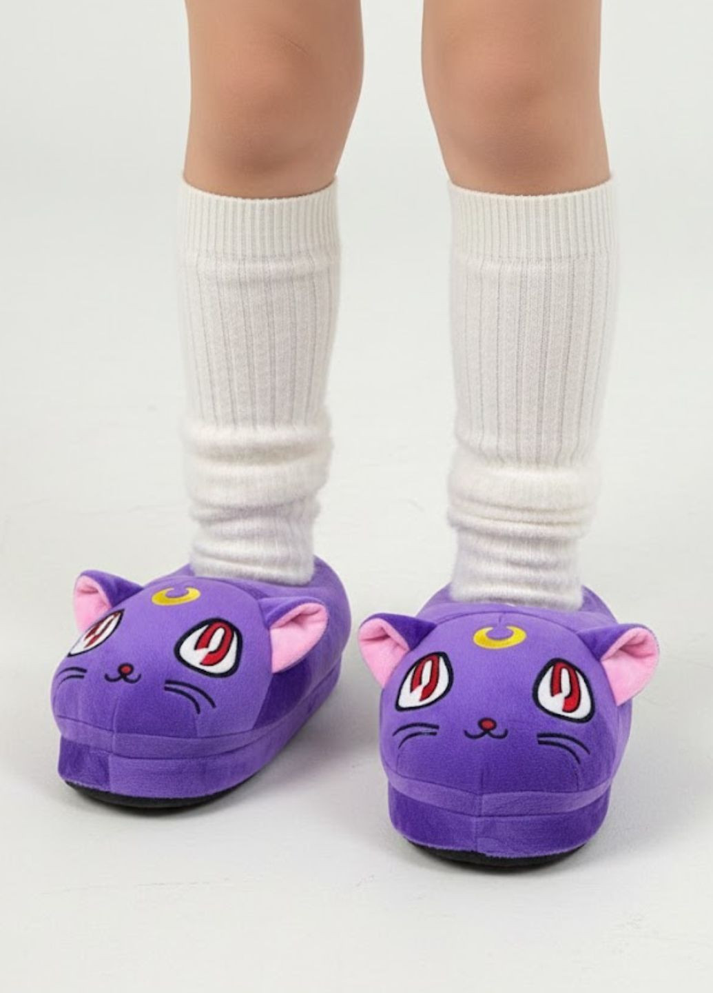 Фиолетовые детские плюшевые тапочки котик сейлор мун нескользящая подошва My Kigu