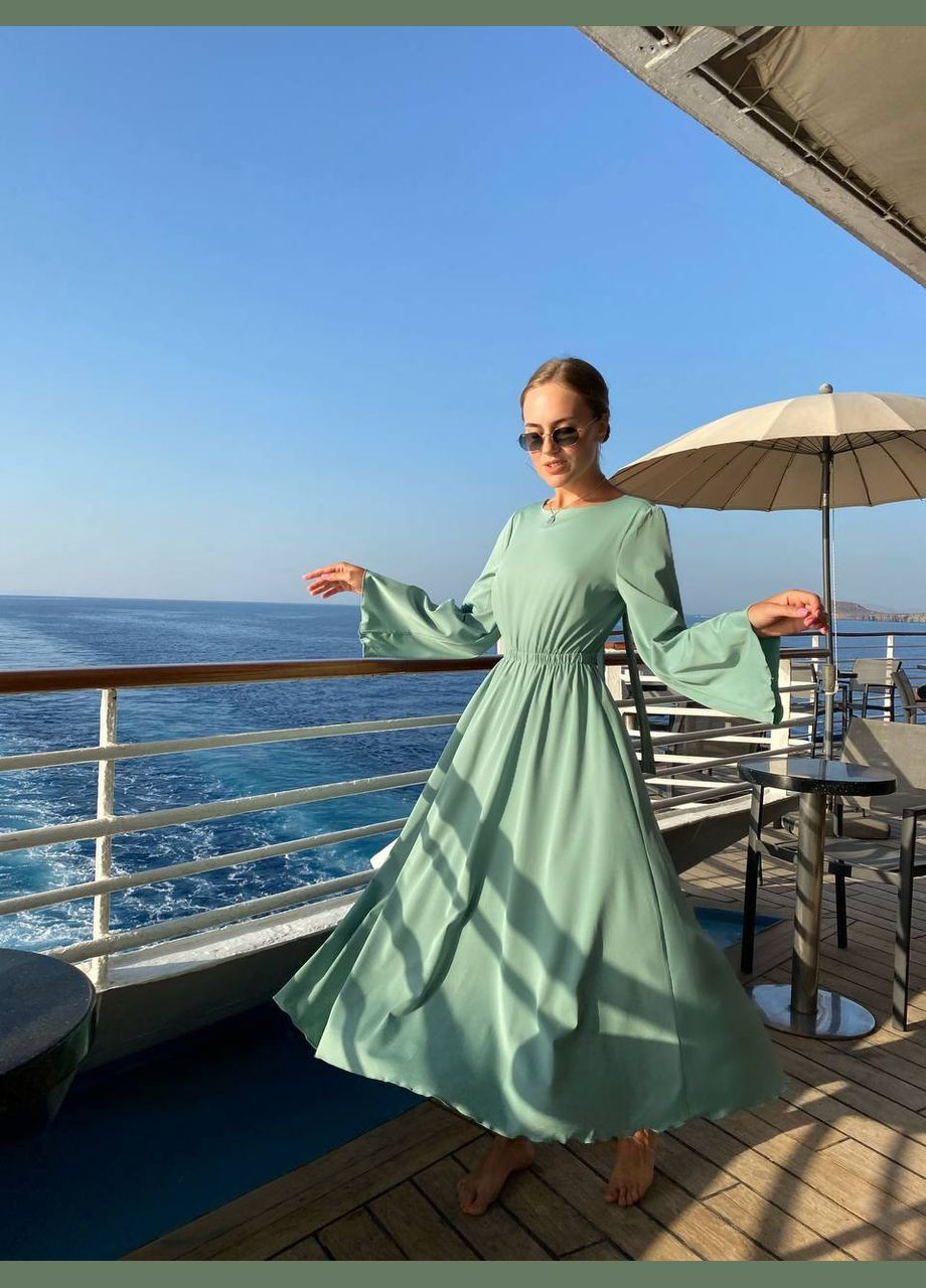 Фісташкова вечірня сукня міді з відкритою спиною з відкритою спиною MonCher