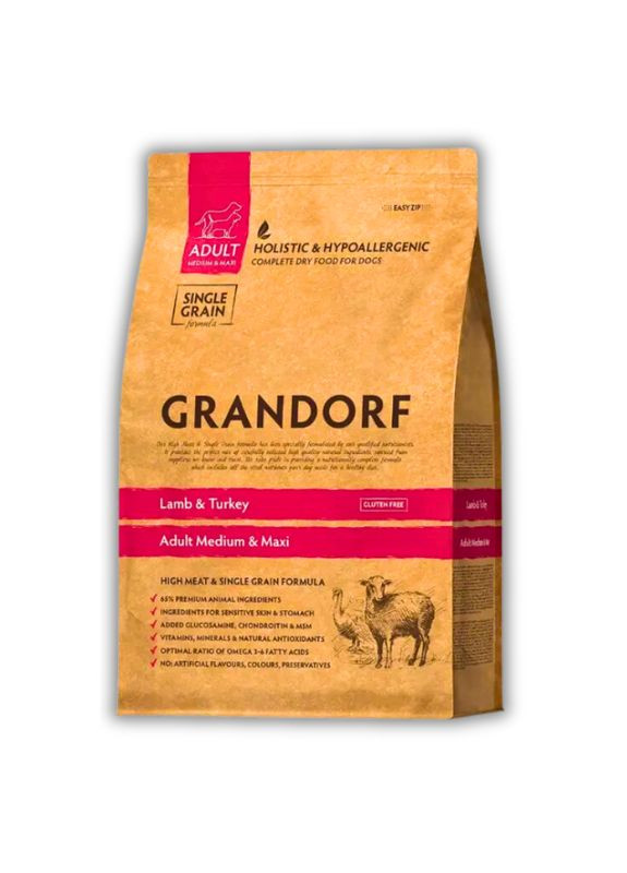 Сухой корм для собак Ягненок и индейка для взрослых собак средних и крупных пород 10 кг Grandorf (346476306)