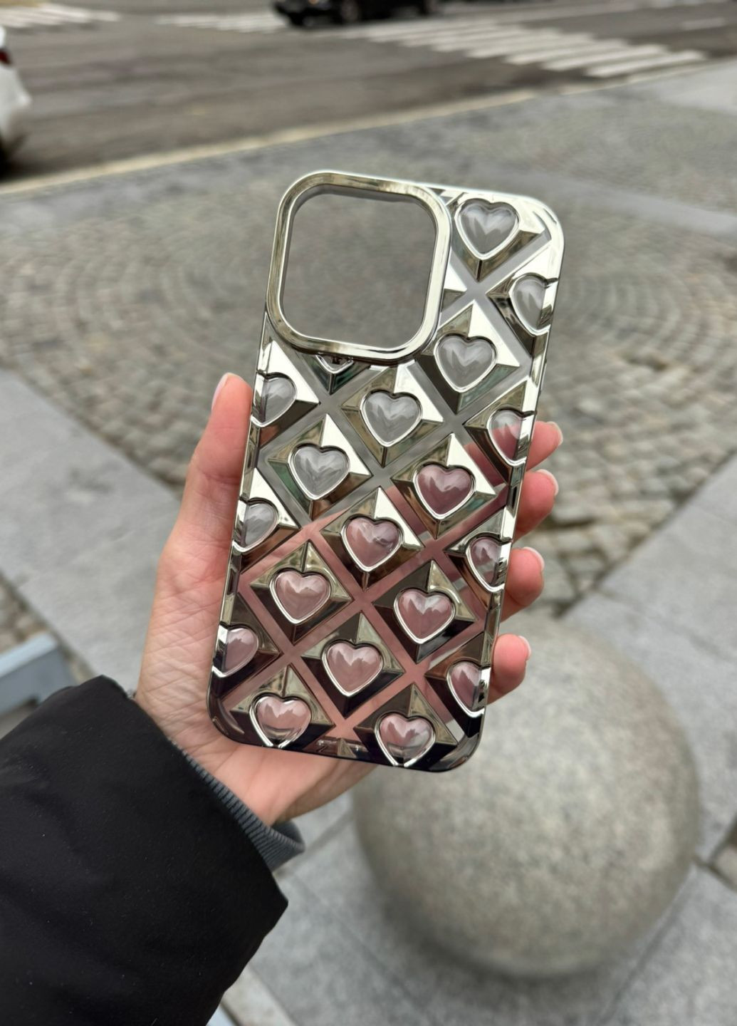 Чехол силиконовый для iPhone 14 Pro Max Hearts Metall Gray / чехол айфон 14 про макс серый No Brand (314467117)