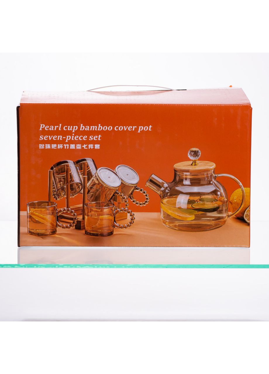 Чайный сервиз из толстого стекла 8 предметов с бамбуковой подставкой для чашек 64486-23 Yiwu (370800860)