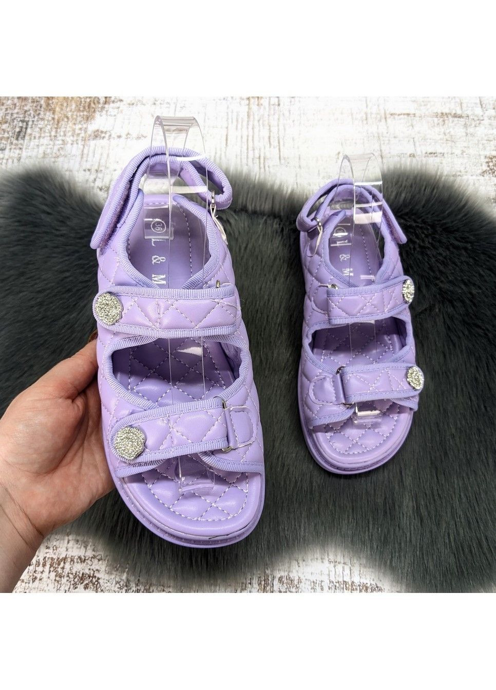 Босоніжки жіночі бузкові еко-шкіра на липучках L&M (335206321)