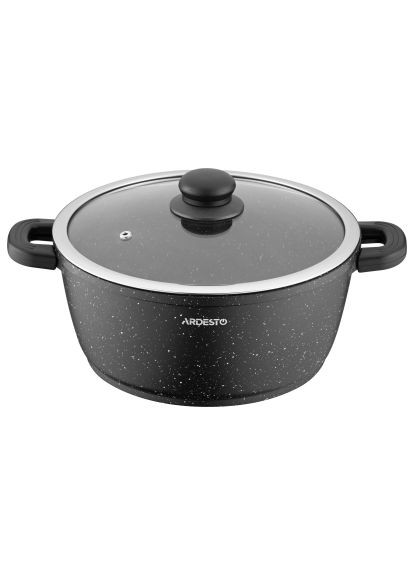 Каструля Gemini Anzio скляна кришка 24 см 4,4 л чорна (AR2424GE) Ardesto Gemini Anzio скляна кришка 24 см 4, 4 л чорна (366521132)