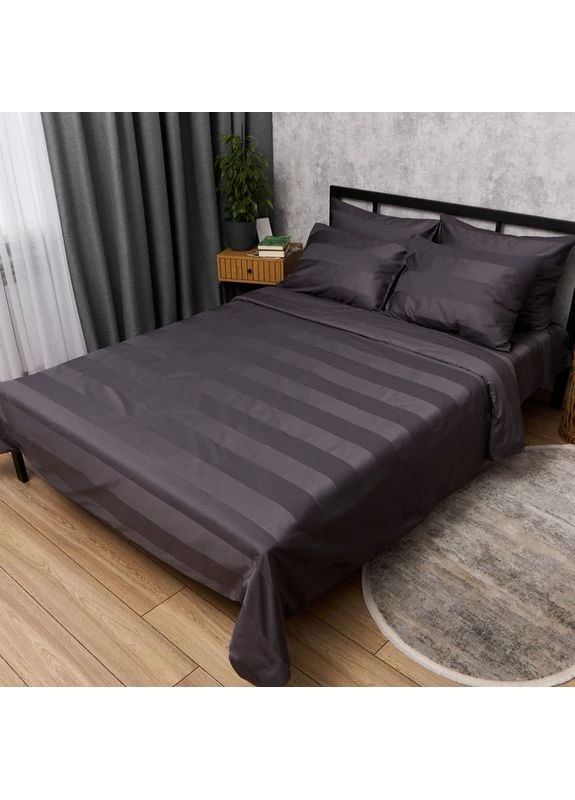 Комплект постільної білизни Satin Stripe Сімейні 143х210х2 наволочки 4х50х70 (MS-820016933) Moon&Star Dark Graphite (400238054)