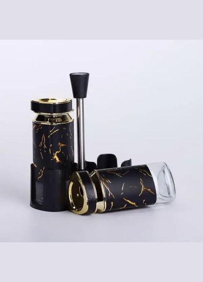 Набор емкостей для специй на подставке Heart 2 баночки по 120 мл, черный Yiwu (326599409)