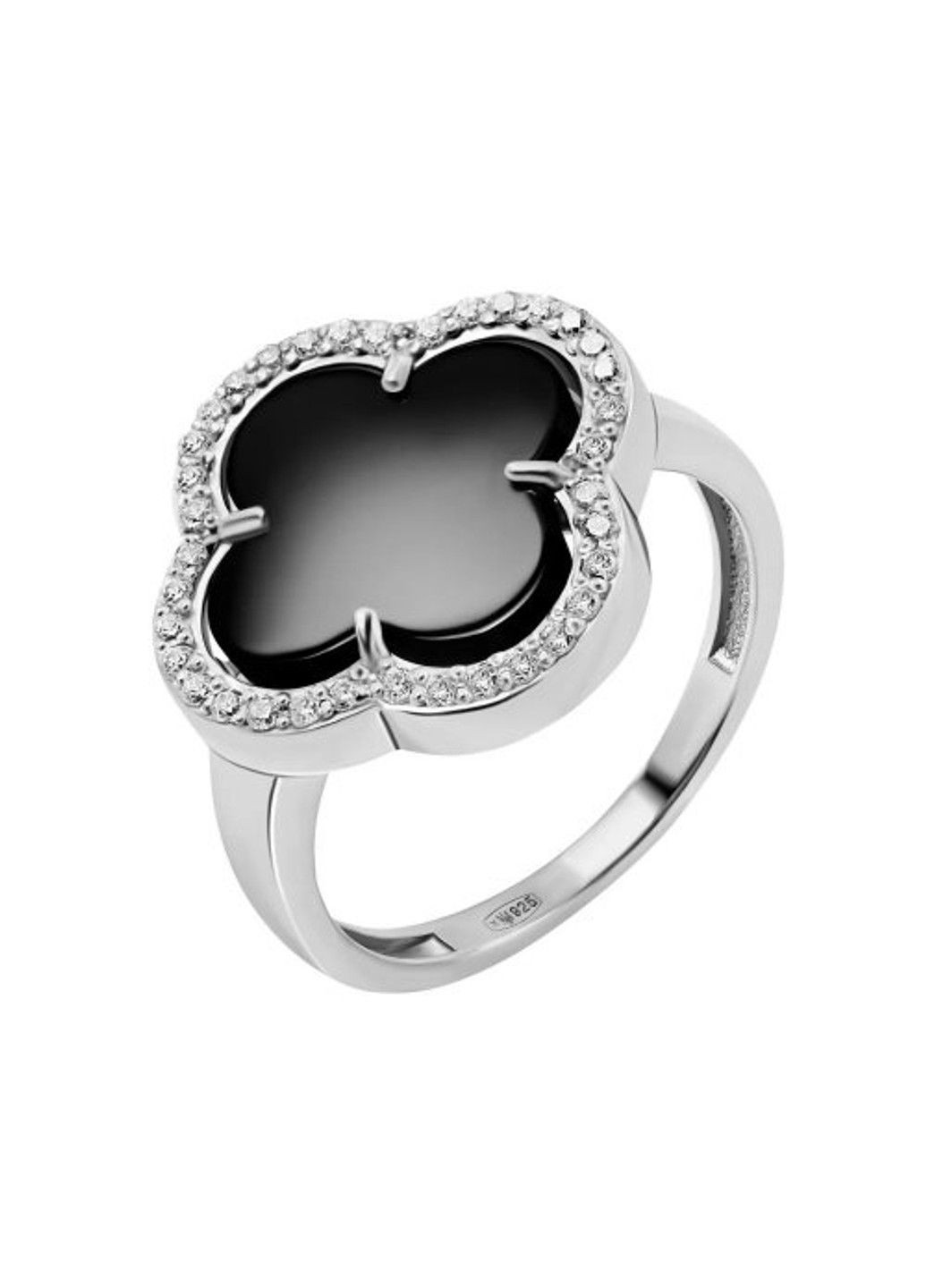 Серебряное кольцо с ониксом Четырехлистник 16,5р UMAX (291883843)