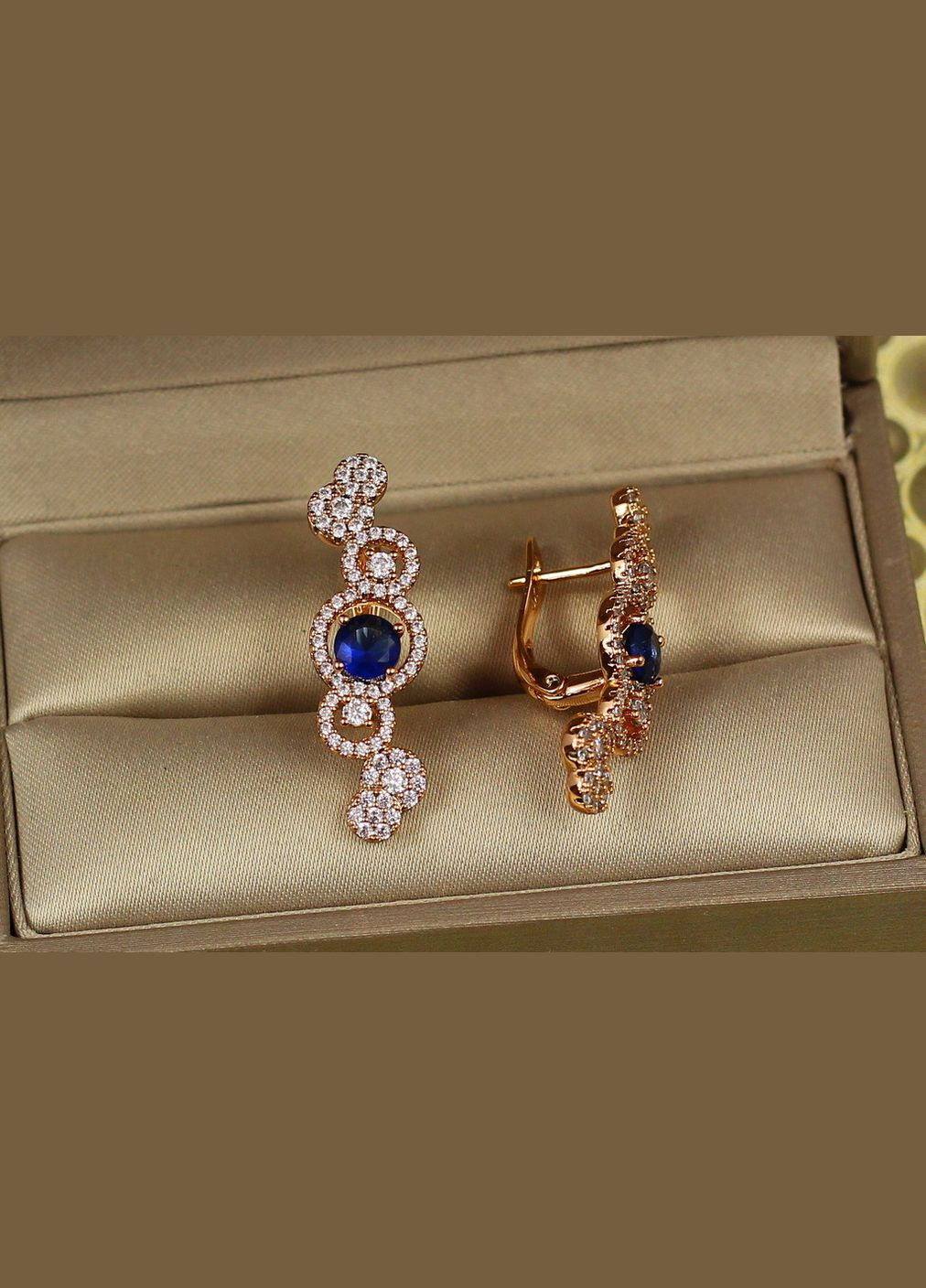 Сережки Бульбашки з синім каменем 3 см золотисті Xuping Jewelry (316432825)