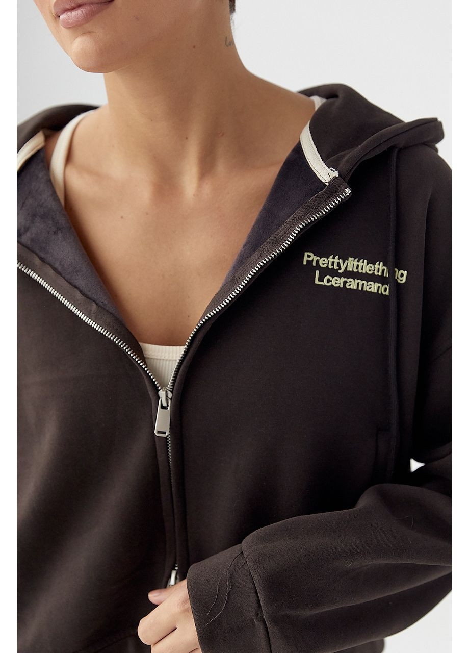 Утепленный спортивный костюм с худи и прямыми брюками - темно-коричневый цвет Lurex (370602029)