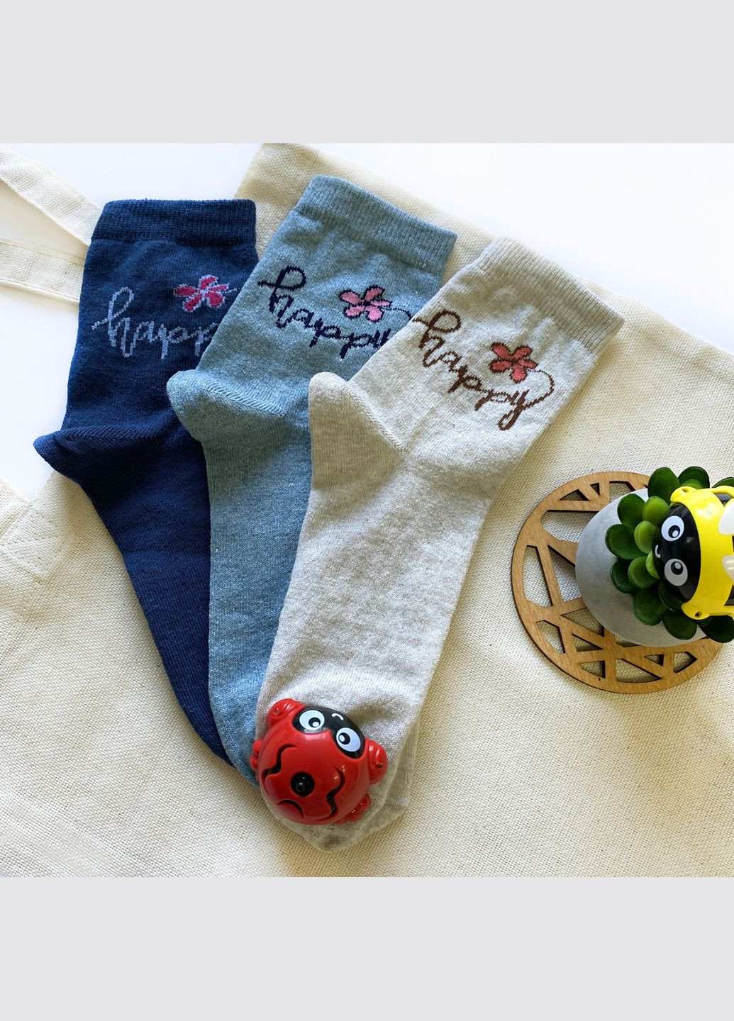 Комбіновані шкарпетки жіночі, високі. happy. комплект з 3х пар. колір: кольоровий мікс. Крокус написи (336948560)