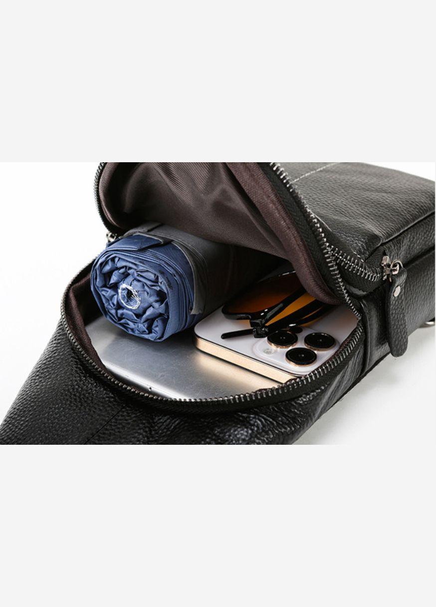 Чоловіча шкіряна сумка бананка на груди чорна | Кросбоді барсетка для чоловіків натуральна шкіра No Brand (334729686)