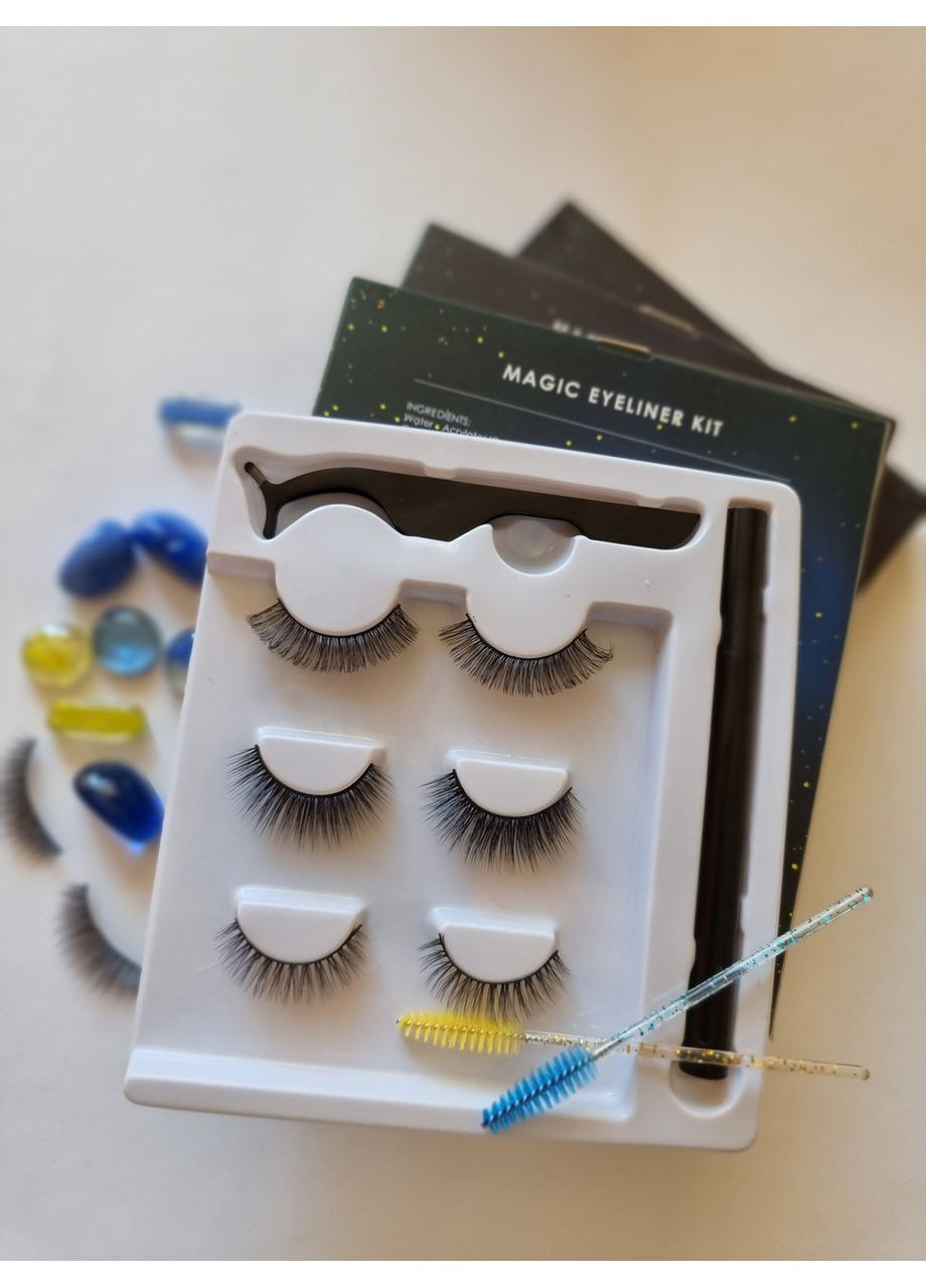 Нарощування багаторазові вії 3 пари Лисички Чорні Лялькові + Маркер підводка для надягання Чорна Magnetic Lashes (366668505)
