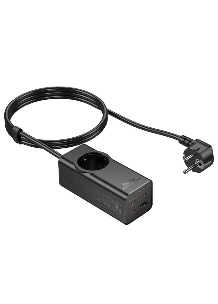 Сетевой удлинитель NS9 Wisdom 1-position (PD67W/3C1A) desktop socket (EU/GER) Black Hoco (335807128)