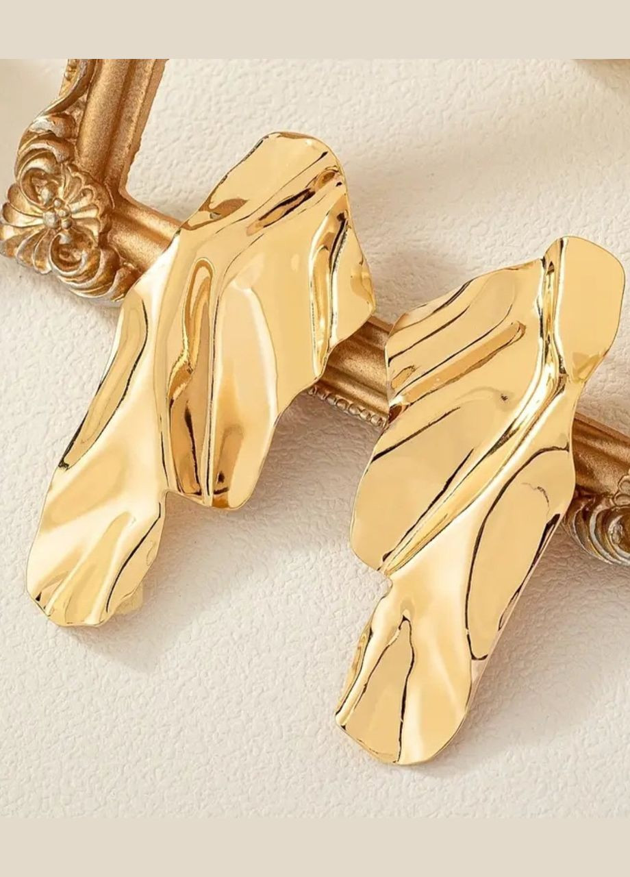 Золотисті металеві великі сережки пластини, 10-833 Fashion Jewelry (336550595)