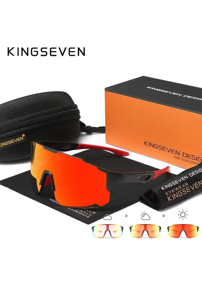 Фотохромные поляризационные солнцезащитные очки для активного отдыха и спорта 9937 Black Red Photochromic KINGSEVEN (369740395)