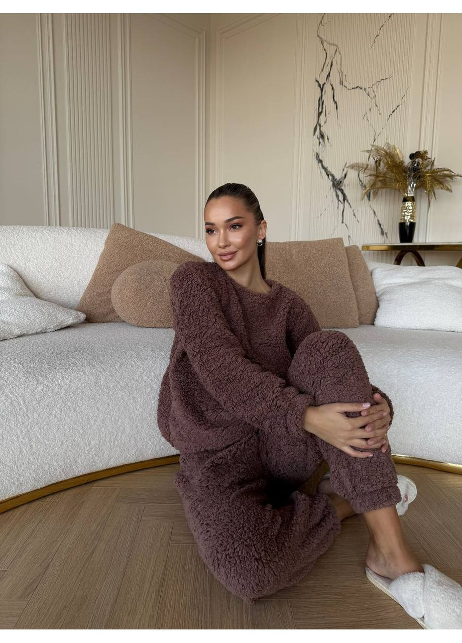 Коричнева зимня піжама жіноча кофта + брюки KaraMix