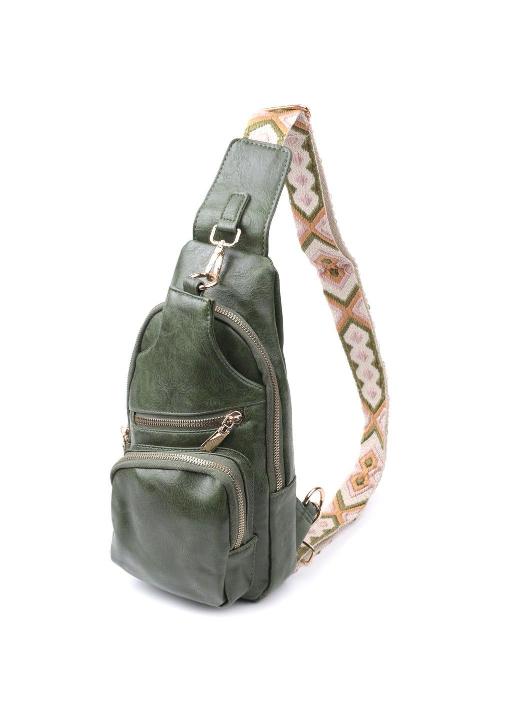 Трендовая женская слинг сумка через плечо из экокожи 22755 Зеленый Vintage (303877347)