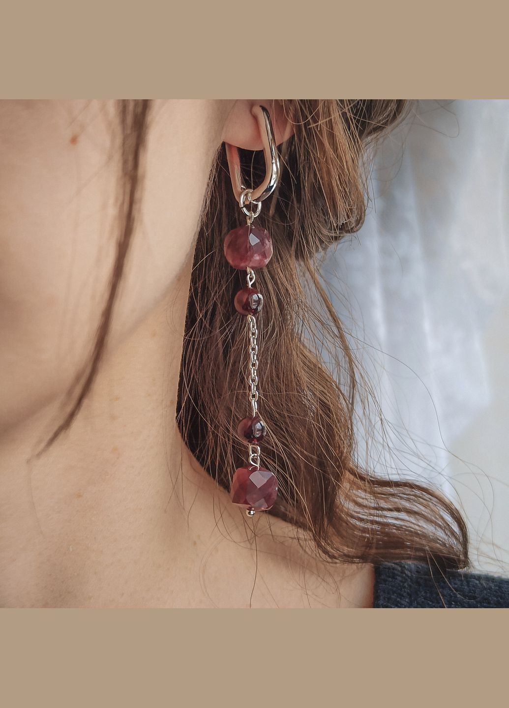 Сережки натуральний камінь Гранат кубик+кулька No Brand Підвіски (299901042)