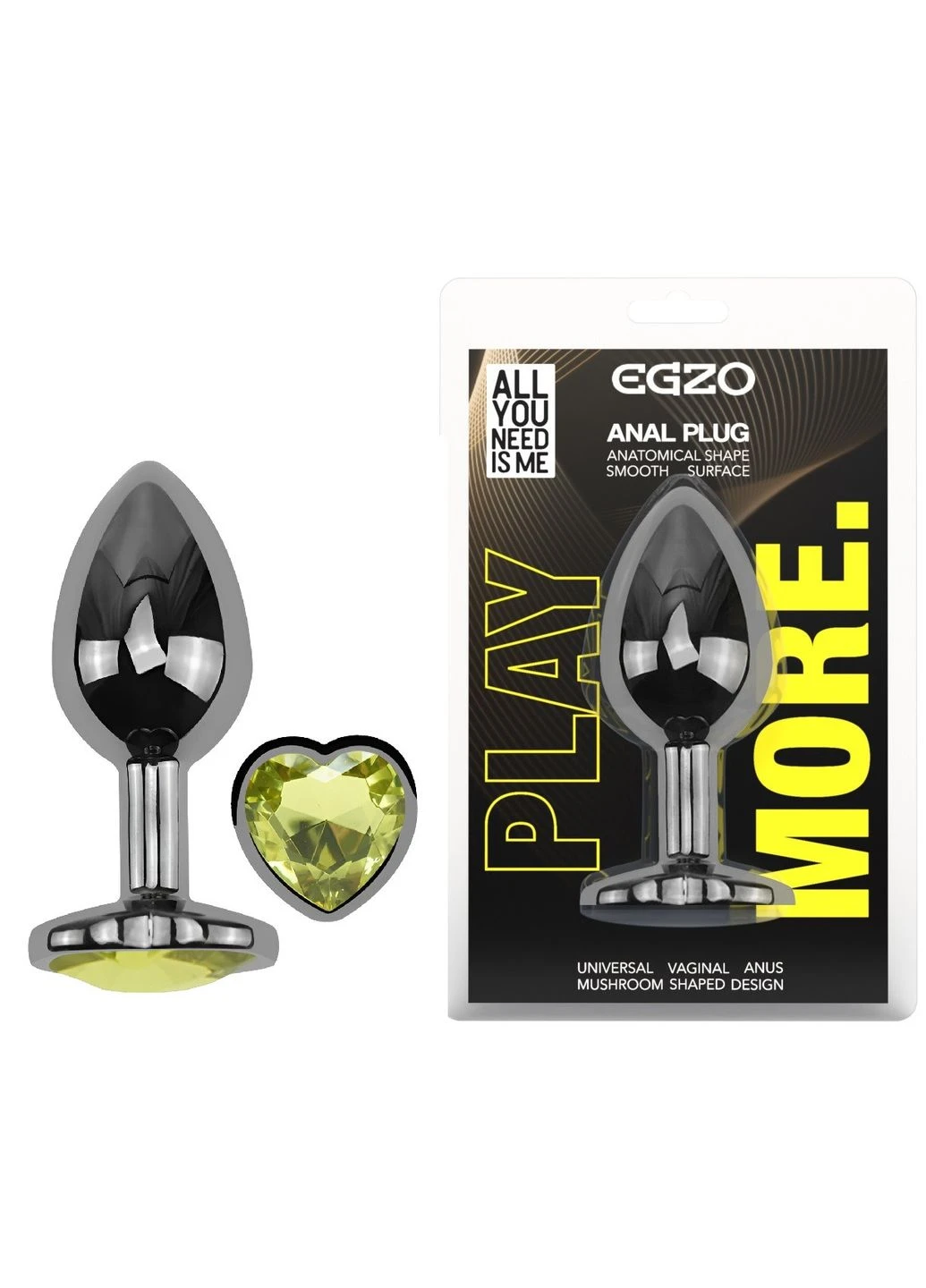 Анальная пробка с кристаллом Dark Silver Heart Plug Lime size S Egzo (383091499)