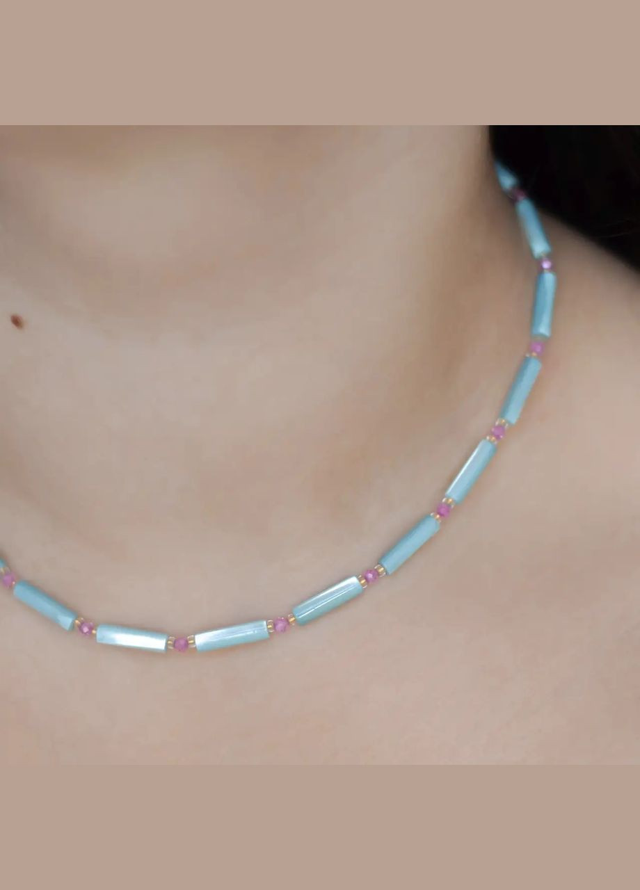 Чокер натуральний Перламутр м'ятний + Циркон, фур-ра гіп-ний сплав колір рожеве золото d-14х3мм+- L-40-45см No Brand циркон, перламутр латунь, натуральний камінь, медичний сплав золото (323654076)