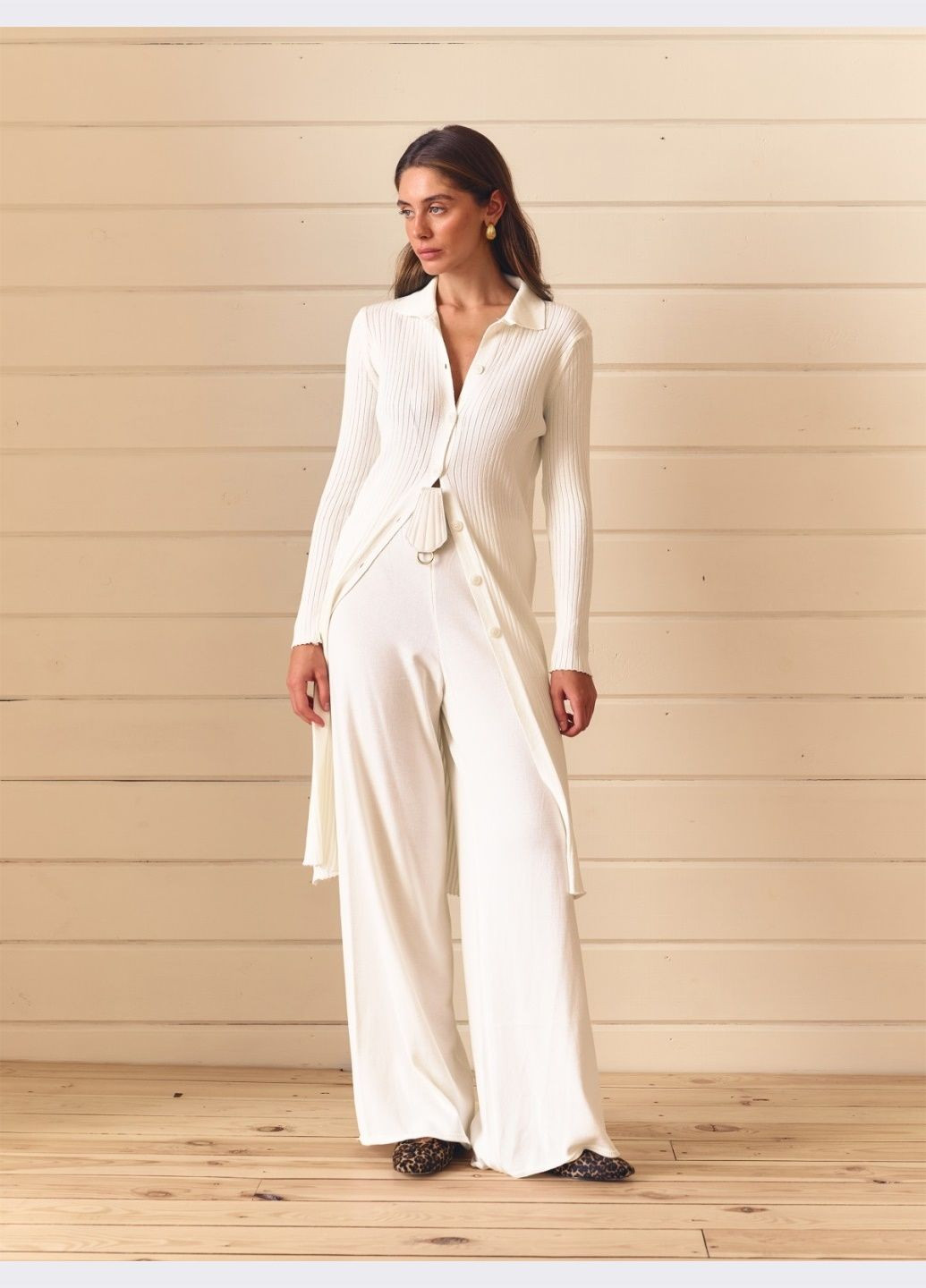 брючний в'язаний костюм молочного кольору з кардиганом Dressa (303360813)