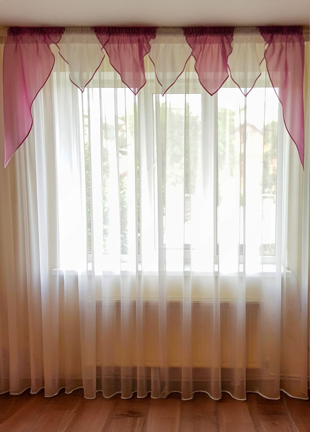 Ламбрекен Куточки карниз 200см рожевий з білим (1_2у) Firanka Simple (335057412)