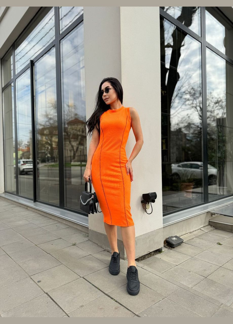 Світло-оранжева повсякденний сукня міді приталена popluzhnaya