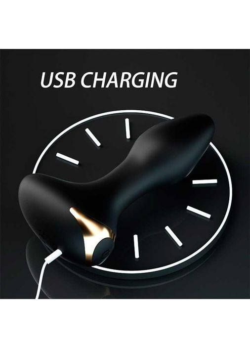 Анальная пробка с вибрацией на USB черного цвета с тактильно приятным силиконом, имеет 10 режимов вибрации. Lilo (360603074)