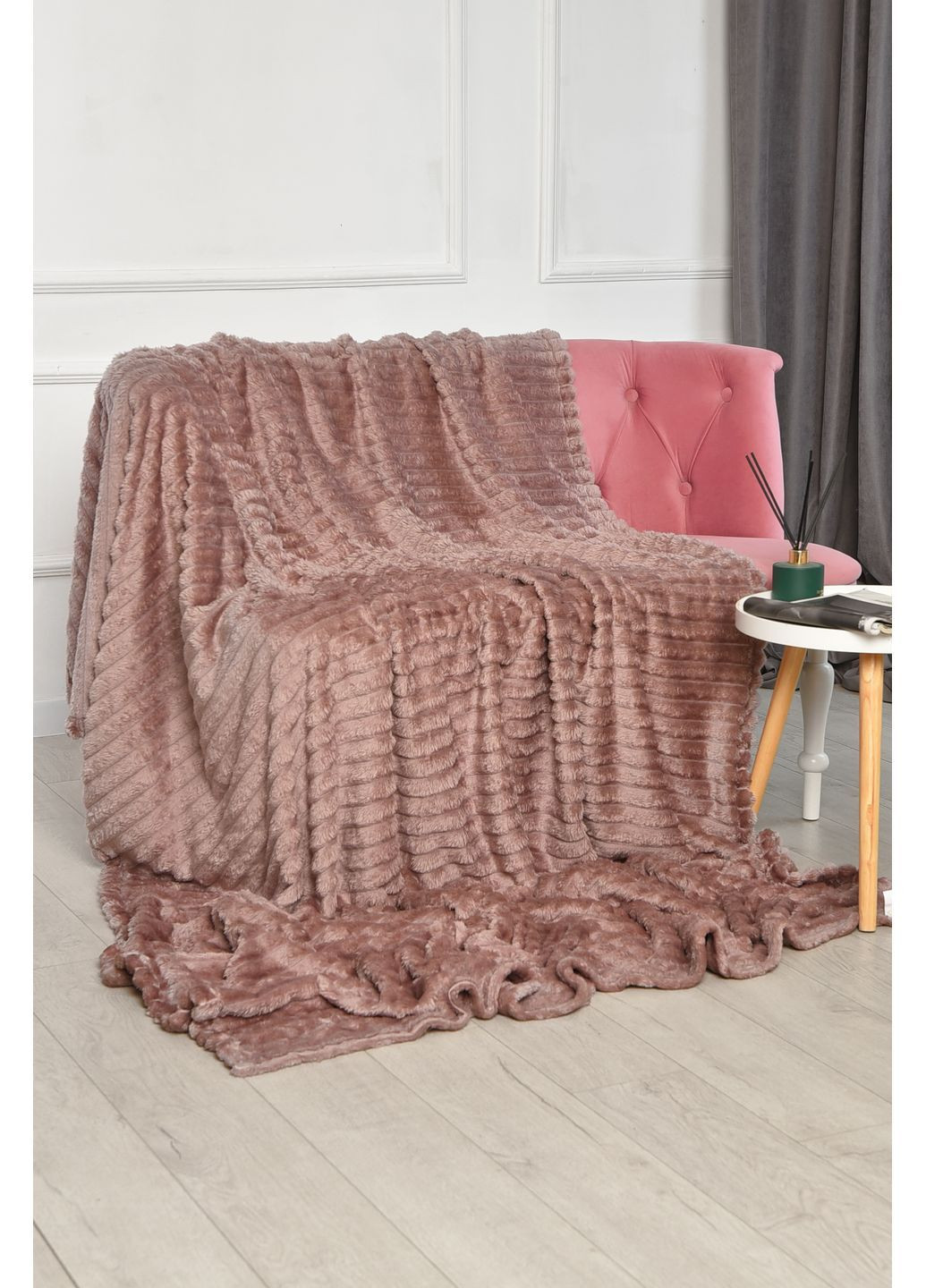 Плед однотонный тёмно-сиреневого цвета размер 180*200 Let's Shop (362413558)