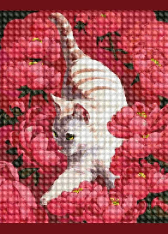 Алмазная мозаика "Котик в пионе" Идейка AMO7258 IDEYKA (334160208)