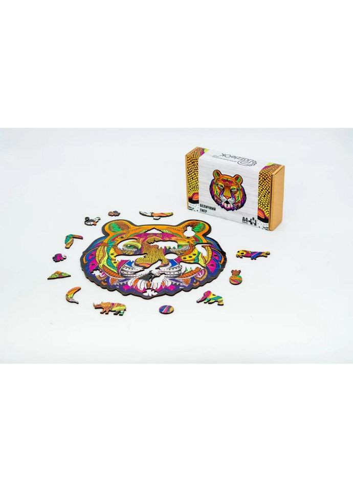 Фігурний дерев'яний пазл A4 Величний Тигр PuzA4-01721, 66 деталей Toysi (372495953)