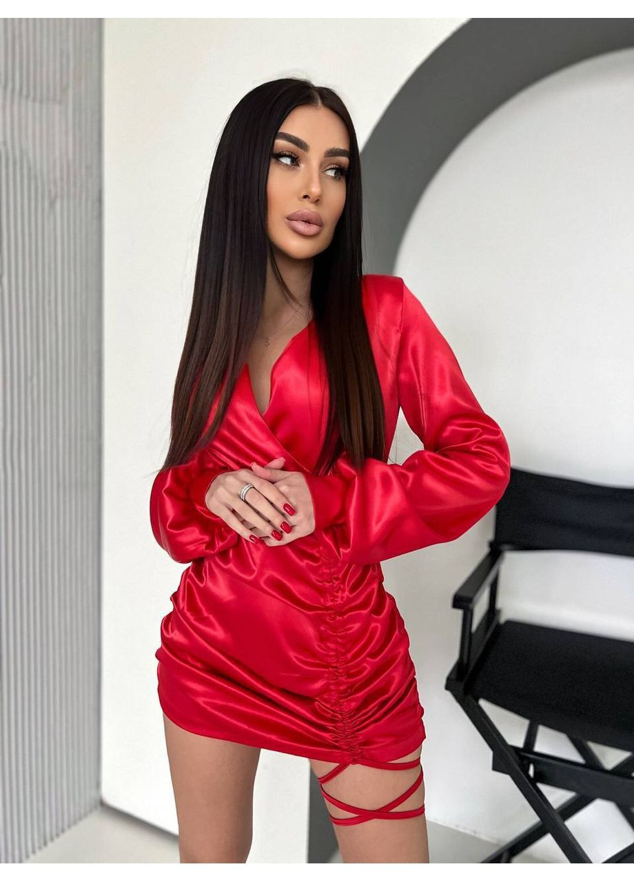 Червона кежуал сукня з атласної тканини з куліскою силуетна Adelante однотонна