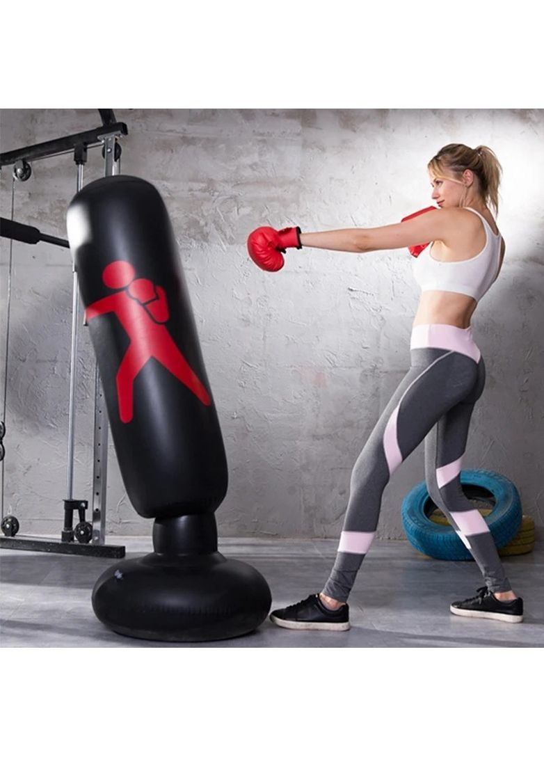 Надувная боксерская груша на подставке 160 см для дома, насос в комплекте, чёрная, ПВХ No Brand (362682257)