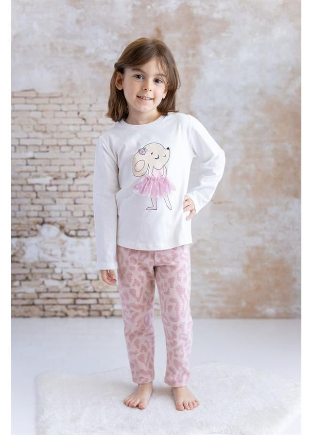 Футболка та легінси з візерунком кролика для дівчинки, колір рожевий, вік 3 роки, зріст 98 см MININIO (371921238)