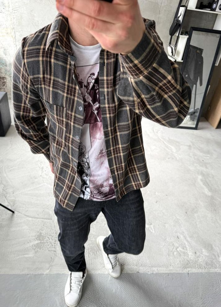 Сорочка байкова стильна вільна посадка чоловіча в клітинку No Brand (323460535)