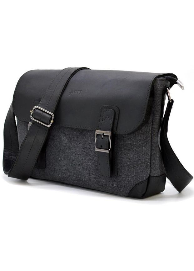 Сумка портфель через плече для чоловіків із текстилю та натуральної шкіри для документів А4 для ноутбука Сірий 40523 TARWA (361401045)