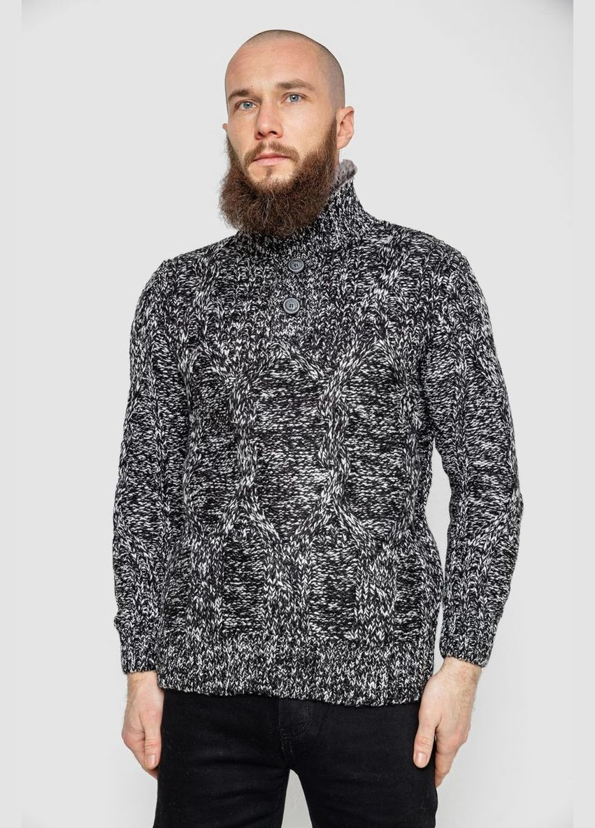 Чорно-білий зимовий светр чоловічий, колір чорно-сірий, 214r10323 Ager