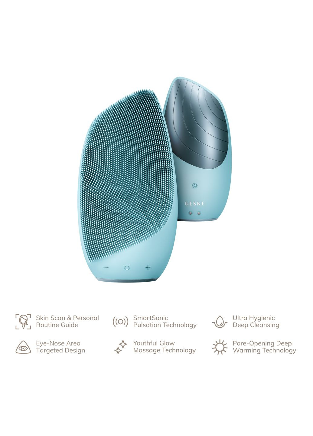 Електронна звукова термо щітка для обличчя Sonic Thermo Facial Brush 6в1 turquoise GESKE (341526283)