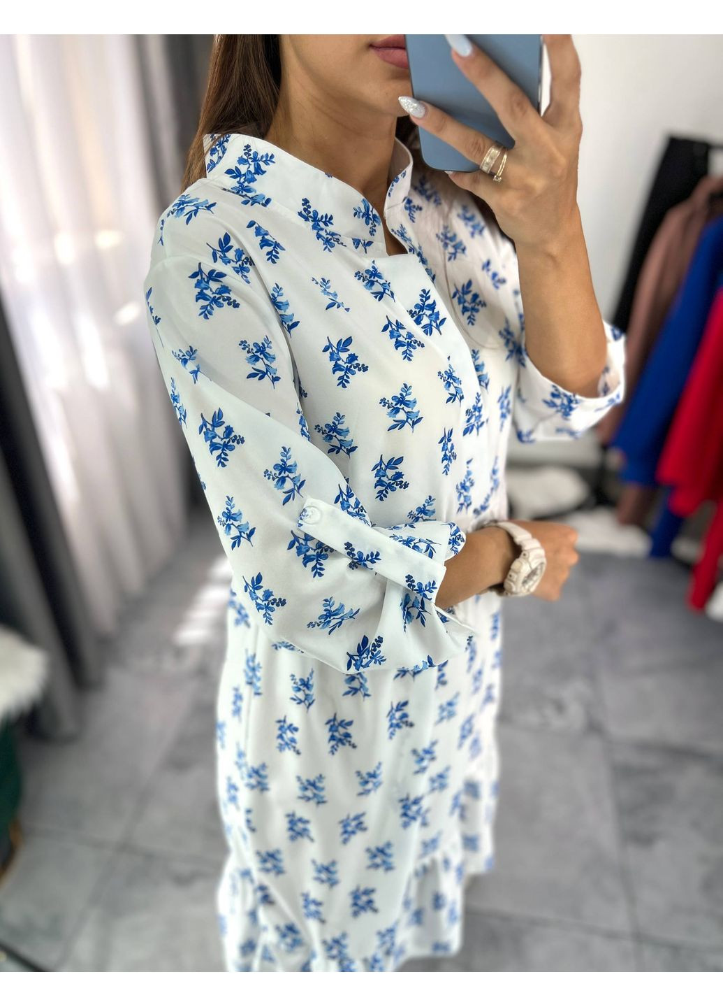 Синя повсякденний, вечірня, кежуал жіноча сукня в квітку сукня-сорочка FINO Mode з квітковим принтом