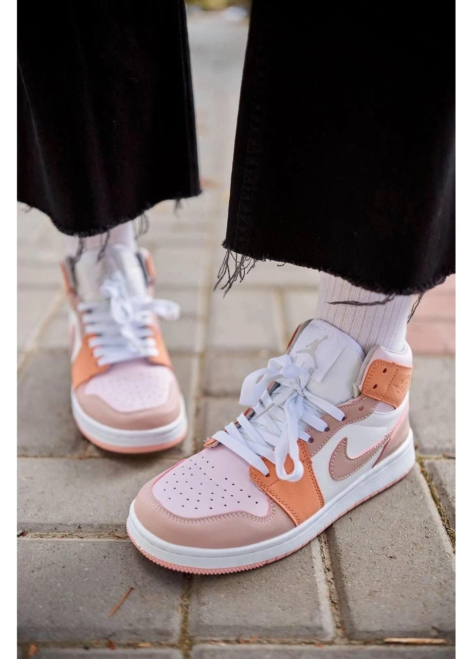 Білі кросівки чоловічі nike air jordan 1 retro orange white beige найк аір джордан білі демісезон No Brand