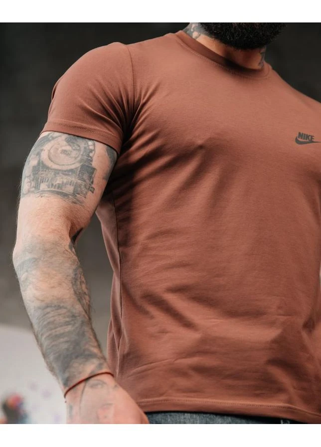 Коричневая футболка nike тр6989, коричневая, мужская, хлопковая футболка nike, повседневная футболка nike No Brand