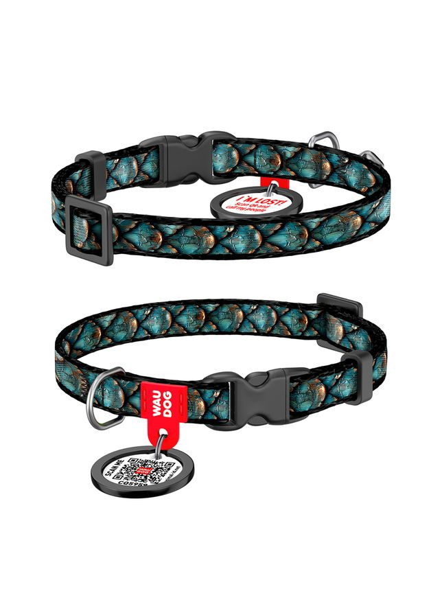 Ошейник для котов и мелких собак Nylon c QR адресником, рисунок "Чешуя",, Ш 10 мм, Дл 20-30 см WAUDOG (361306281)