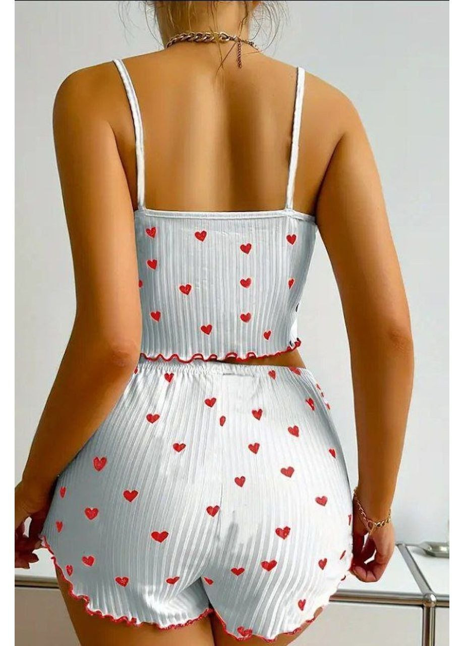 Біла піжама із сердечками (топ, шорти), колір білий Fashion