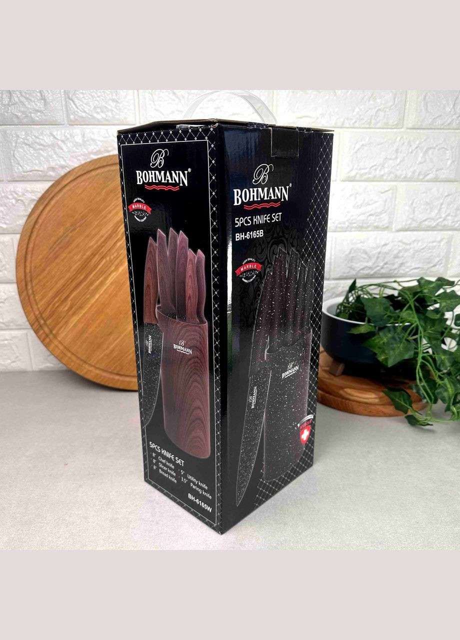 Набор гранитных ножей 6 предметов на подставке Дерево Bohmann (303211610)