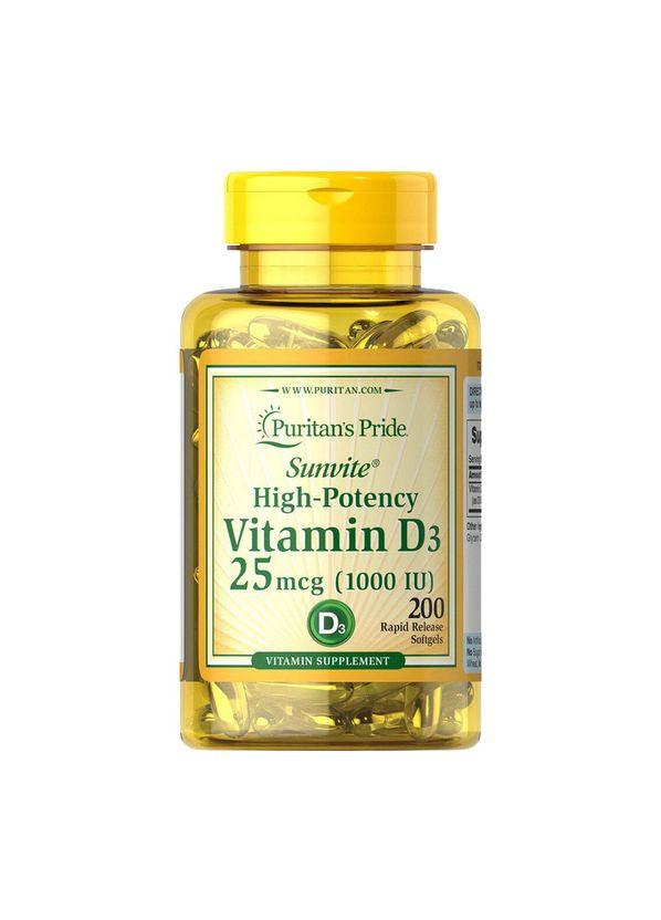 Puritan's Pride Vitamin D3 25 mcg (1000 IU) (200 softgels) Puritans Pride (365960828)