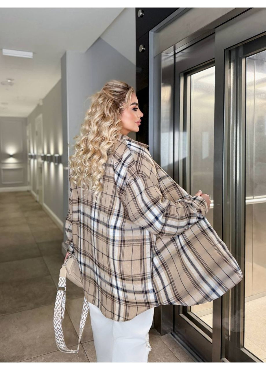 Бежевая повседневный, кэжуал рубашка в клетку Україна с длинным рукавом