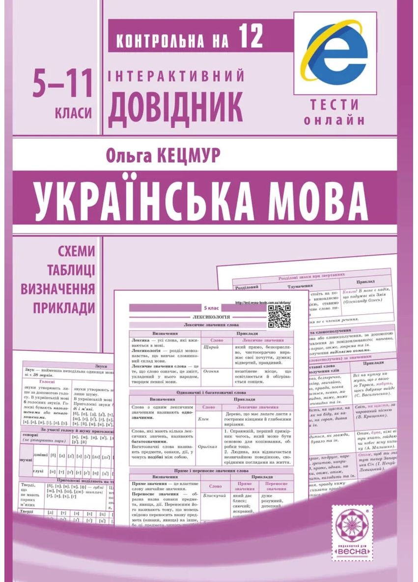Інтерактивний довідник. Українська мова. 5-11 клас + онлайн код + QR код. Кецмур О. Весна (370805227)