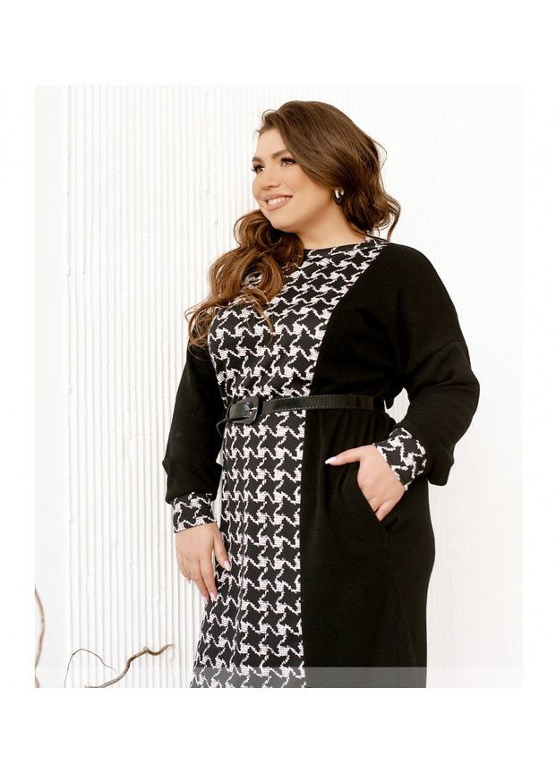 Черно-белое кэжуал №204б: женское платье для ярких зимних вечеров черно-белый, 54-56 Sofia